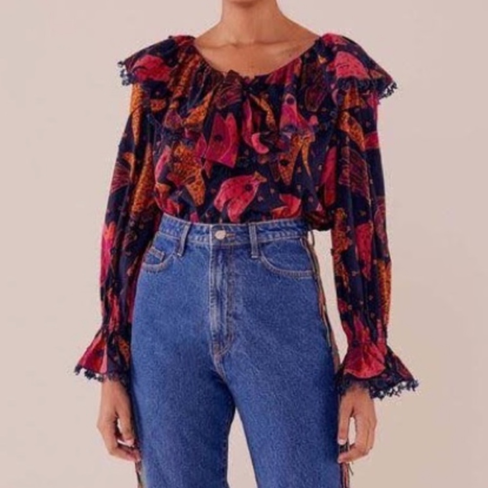 Farm Rio Patchwork Bananas Blouse Size Small New with tags